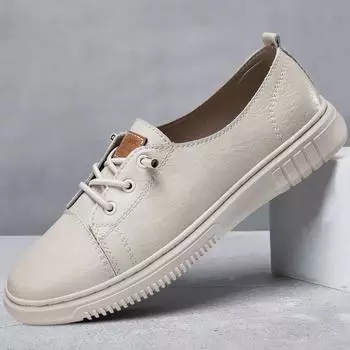 Весна/лето, абсолютно новые мужские двухслойные удобные кроссовки из воловьей кожи, уличные мужские туфли на шнуровке с низким верхом и круглым носком, спортивные кожаные туфли 36 хаки