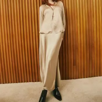 Весна-лето ацетатная атласная полуюбка с высокой талией, эластичная длинная юбка высокого качества из атласа с разрезом, женская XL чёрный