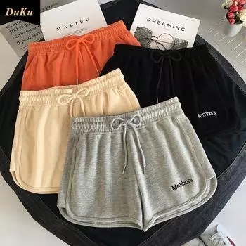 Весна лето эластичный пояс широкие штанины серые универсальные повседневные спортивные шорты женские летние свободные M серый