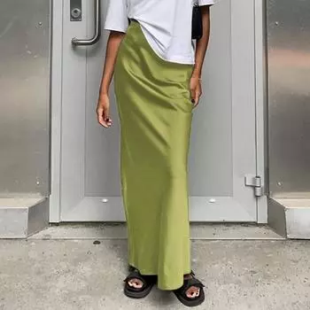 Весна-лето, элегантные атласные юбки-трубы, модные, тонкие, повседневные, с высокой талией, женские юбки, свободные, однотонные, простые, офисные, длинная юбка 3201 S чёрный