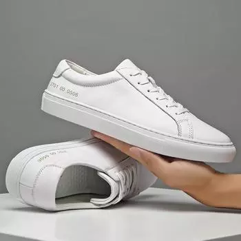 Весна-лето Белая натуральная кожа Мужская обувь Мужская повседневная обувь Модные кроссовки Wild Mens Flat Shoes Нескользящая обувь для сноуборда 37 серый