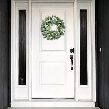 Весна Лето Белые ягоды Зелень Венки для входной двери Искусственный эвкалипт Венок для окна Веранда Свадьба Фермерский дом Сад Вечеринка Декор 50x50cm зелёный