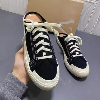 Весна-лето, черные кружевные кроссовки с открытой пяткой, парусиновая обувь, повседневные полутапочки с одной педалью, женская обувь 39 бежевый