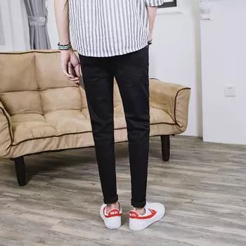 Весна/лето чисто черные джинсы, мужские простые эластичные облегающие брюки с пятью карманами, мужские джинсовые брюки на небольшую ногу 27