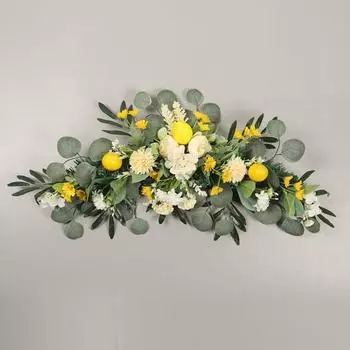Весна Лето Цветочная гирлянда Искусственные цветы Гирлянда с лимоном для входной двери Желтый пион Зеленые листья для свадебной арки Стена передняя дверь Домашний декор жёлтый