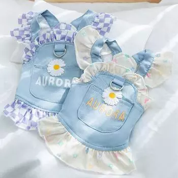 Весна/лето Цветочная юбка в стиле принцессы из денима Кошки, собаки и тонкое платье для собак Плюшевые мишки Одежда для маленьких собак L