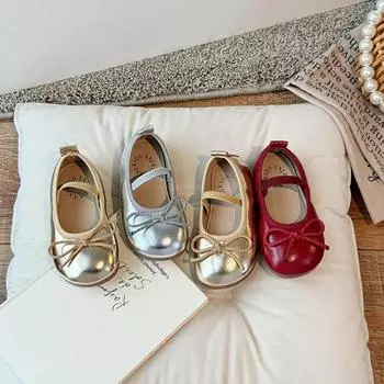 Весна-лето Детские маленькие кожаные туфли для девочек Мягкая подошва с бантом Нескользящие туфли принцессы Одиночные туфли 23 вино красного