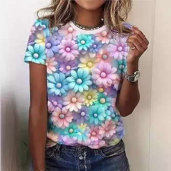 Весна Лето Дизайн Sense Niche Личность Креативные 3D Печатные Круглые Шеи Короткие Рукава Футболки Женские S