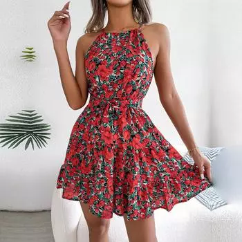 Весна-лето, длинное платье с открытой спиной и цветочным принтом, нерегулярные праздничные платья S-XL S фиолетовый