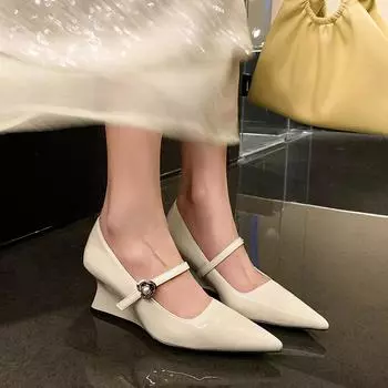 Весна/лето Элегантные туфли Мэри Джейн на высоком каблуке с одним поясом и острым носком на наклонном каблуке, одинарные туфли с неглубоким носком 34 красный