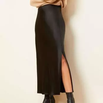 Весна-лето Юбка-халтер из ацетатного атласа с высокой талией, длинная юбка из эластичного атласа с разрезом XL чёрный