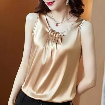 Весна Лето Камзол Женский Внутренний Слой База Плюс Размер Атлас Красивая Спинка Без Рукавов Топ Женская Верхняя Одежда Топы и Майки M белый