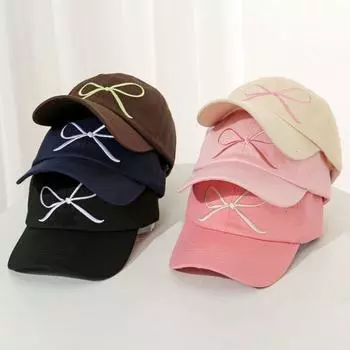 Весна-лето Кепка-козырек из стираного хлопка Солнцезащитная шляпа Бейсболки с вышитым бантом для женщин и девочек белый
