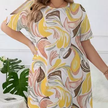 Весна-лето, короткое свободное платье с принтом, домашнее платье, повседневное женское платье для сна большого размера 1XL