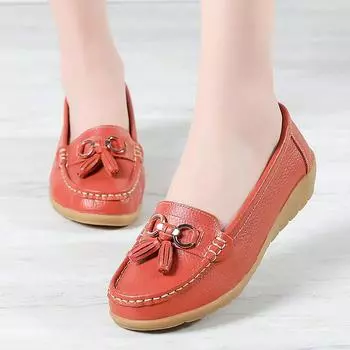 Весна-лето Кожаные женские туфли на плоской подошве Повседневная женская обувь Слипоны на плоской подошве Черные женские туфли 44 белый