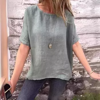 Весна-лето, круглый вырез, длинный рукав, хлопок, лен, свободная футболка, топ для женщин S слоновая кость