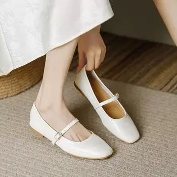 Весна Лето Мэри Джейн Туфли Женские Мягкая Подошва Повседневные Платья Для Уличного Платья Балетки Круглый Носок Неглубокие Плоские Туфли Zapatos De Mujer 35