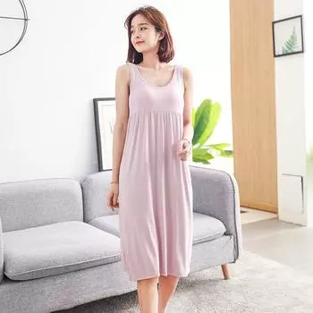 Весна-лето модальная майка, длинное платье, платье без рукавов с подушечками на груди, домашняя одежда, длинное платье M зелёный