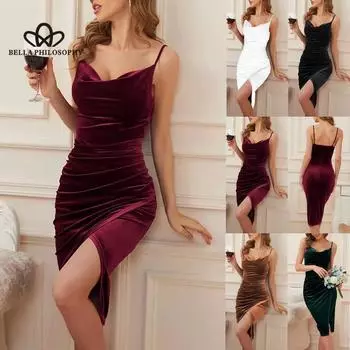 Весна-лето модное женское темпераментное плиссированное бархатное платье с разрезом на подтяжках вечернее платье женское S чёрный