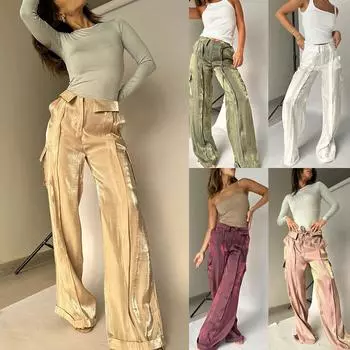 Весна-лето Модные повседневные брюки для вечеринок Свободные многоцветные праздничные брюки на молнии L армия зеленый