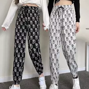 Весна-лето Модные женские спортивные повседневные брюки с буквенным принтом Удобные брюки-джоггеры One Size белый