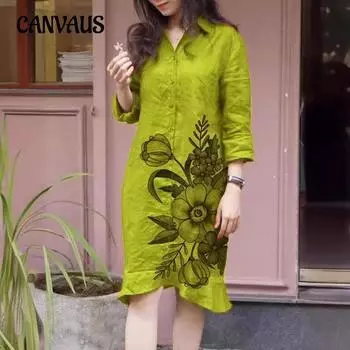 Весна-лето модный кардиган с принтом размера плюс, свободное платье средней длины с лацканами с длинными рукавами и длинными рукавами для женщин S хаки