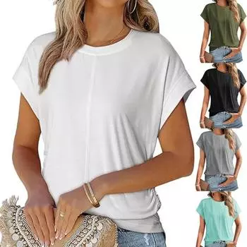 Весна-лето Модный топ с боковыми складками длиной до плеч с короткими рукавами для женской футболки S белый