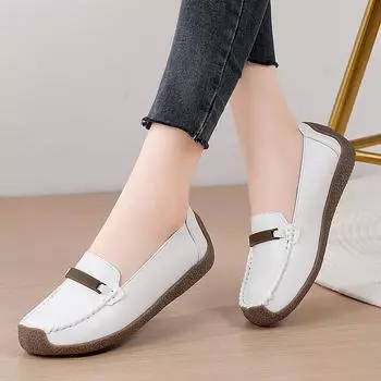 Весна/лето Мягкая подошва Туфли для мам из коровьей кожи Горох Женская повседневная обувь Туфли для медсестер на плоской подошве Одиночные туфли Женская рабочая обувь 35 чёрный