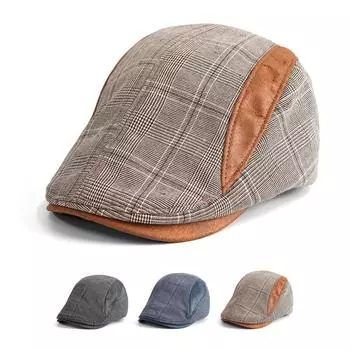 Весна-лето Мужская кепка с козырьком Клетчатый берет Кепка художника Прогрессивная чёрный