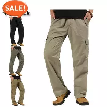 Весна Лето Мужская мода Прямые повседневные брюки Однотонные многокарманные брюки-карго Мужские свободные брюки-карго M хаки