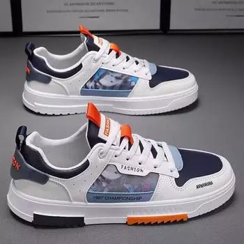 Весна Лето Мужская Обувь 2024 Новые Нескользящие Удобные Кожаные Повседневные Туфли Студенческие Универсальные Кроссовки Уличный Стиль 39 синий