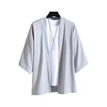 Весна-лето мужская рубашка кардиган в китайском стиле с рукавами три четверти с открытым стежком Свободная повседневная одежда Школьная одежда M чёрный