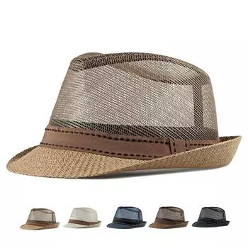 Весна-лето, мужская сетчатая соломенная шляпа, уличная повседневная фетровая шляпа, пляжная шляпа, шляпа от солнца, женская панама, шляпа-федора, кепка с козырьком, мужская джазовая шляпа 56-58cm бежевый