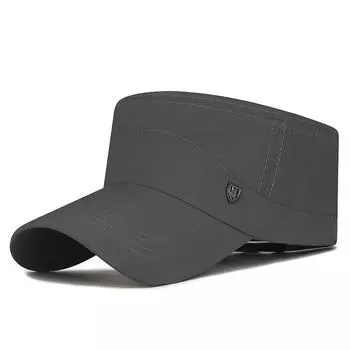 Весна-лето мужская тонкая солнцезащитная быстросохнущая шляпа Outdoor Letter Long Eave Flat Top Hat темно-серого