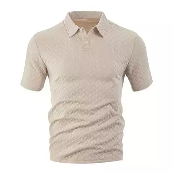 Весна-лето мужская жаккардовая рубашка поло с коротким рукавом, плотная повседневная футболка с отложным воротником и застежкой на пуговицы S бежевый