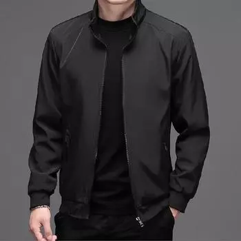 Весна Лето Мужские Деловые Куртки Однотонные Мужские Тонкие Куртки Пальто Повседневная Мужская Верхняя Одежда Мужское Пальто Куртка-бомбер XXXXXL чёрный