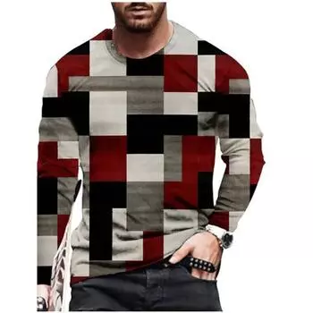 Весна-лето Мужские футболки с круглым вырезом Модный принтованный топ Повседневная футболка с длинными рукавами S