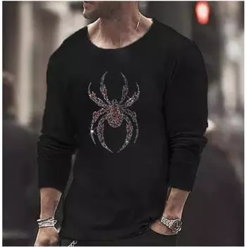 Весна-лето Мужские футболки с круглым вырезом Модный принтованный топ Повседневная футболка с длинными рукавами S