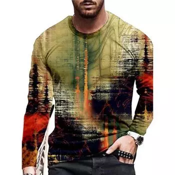 Весна-лето Мужские футболки с круглым вырезом Модный принтованный топ Повседневная футболка с длинными рукавами S