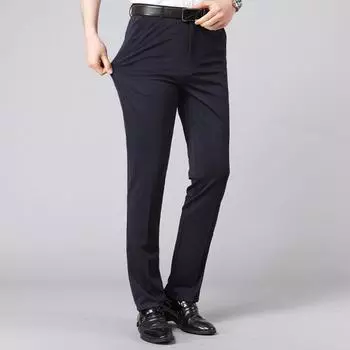 Весна-лето Мужской свободный пиджак с эластичной талией Повседневные костюмы Брюки Прямые брюки Офисная официальная одежда 30 тёмно-синий
