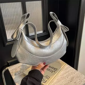 Весна/лето, новая симпатичная однотонная сумка Ballet French с бантом в форме полумесяца