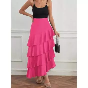 Весна-лето, новая юбка-трапеция с высокой талией, утягивающая, элегантная, темпераментная, с листьями лотоса, юбка средней длины QT2509 S розы красного