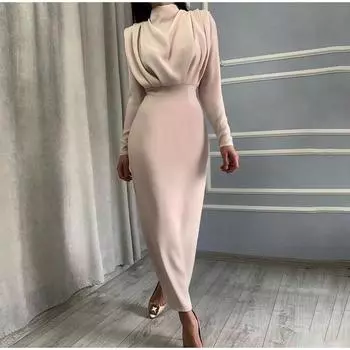 Весна-лето Новое женское модное облегающее талию однотонное сексуальное повседневное удобное платье с разрезом и длинными рукавами S синий