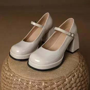 Весна-лето Новые французские ретро женские туфли в стиле панк блестящие толстые высокие каблуки квадратной формы туфли Мэри Джейн для женщин на платформе 35