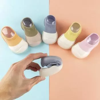Весна Лето Новые Мальчики Девочки Детские Цветные Столкновения Мягкая Подошва Нескользящие Не Падают С Пятки Детские Ходьбы Обувь Носки Обувь 18-19 розовый