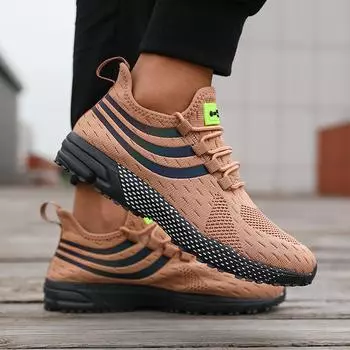 Весна-лето новые мужские кроссовки легкие и дышащие сетчатые спортивные туфли амортизирующие и износостойкие для отдыха и путешествий 39 коричневый