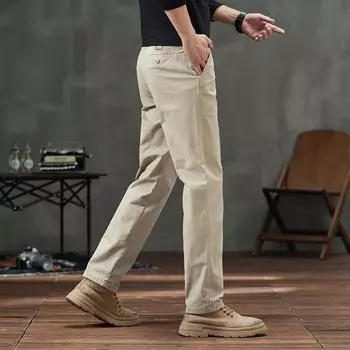 Весна/лето Новые мужские легкие роскошные качественные повседневные деловые свободные прямые брюки из чистого хлопка модные брюки 28 хаки