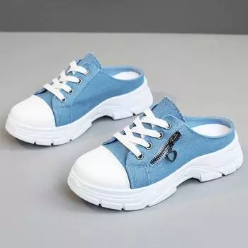 Весна/лето Новые парусиновые полупрозрачные женские туфли с дышащей толстой подошвой, увеличивающие рост, повседневные туфли, модные тапочки 35 синий