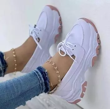 Весна лето новые повседневные туфли с передней шнуровкой, толстая подошва, платформа, большой размер, круглый носок, одинарные туфли, балетки C1043 35 белый