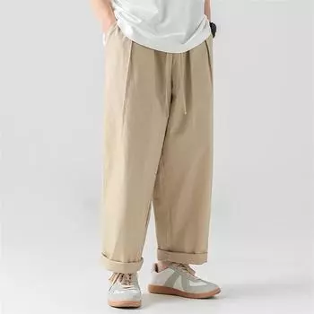 Весна-лето Новые широкие брюки для мужчин из хлопка, большие шаровары, модные плиссированные мешковатые спортивные штаны M хаки